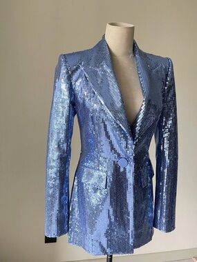 NWOT Alex Perry Blue Sequin Women's Blazer Jacket, Size US 0/2/4